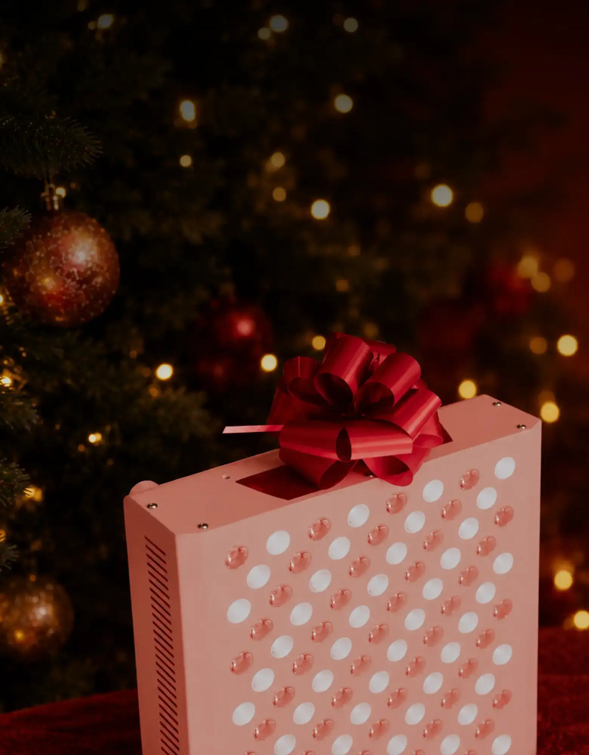 Mito Red Light panel wrapped with a red holiday bow